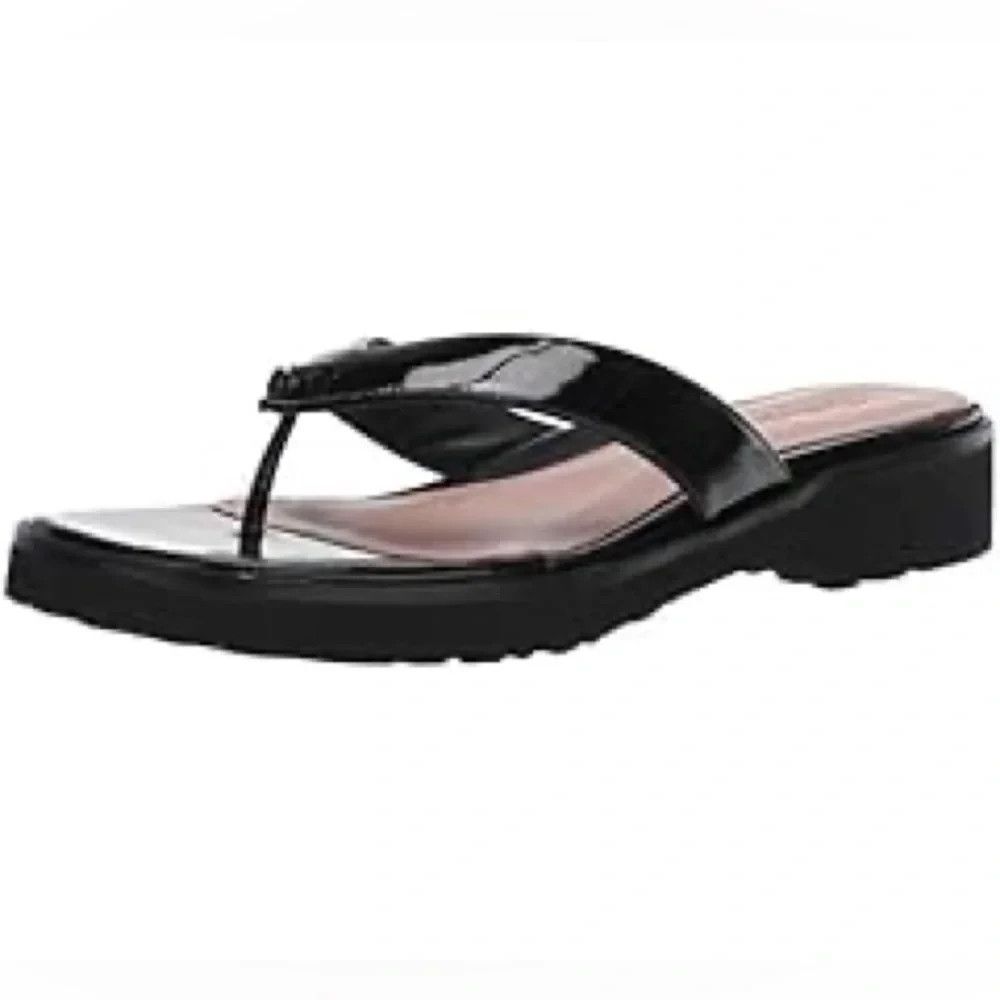 Taryn Rose Women's Italian Black Patent Tara Thong Sandals  EU 38.5 / US 8 N